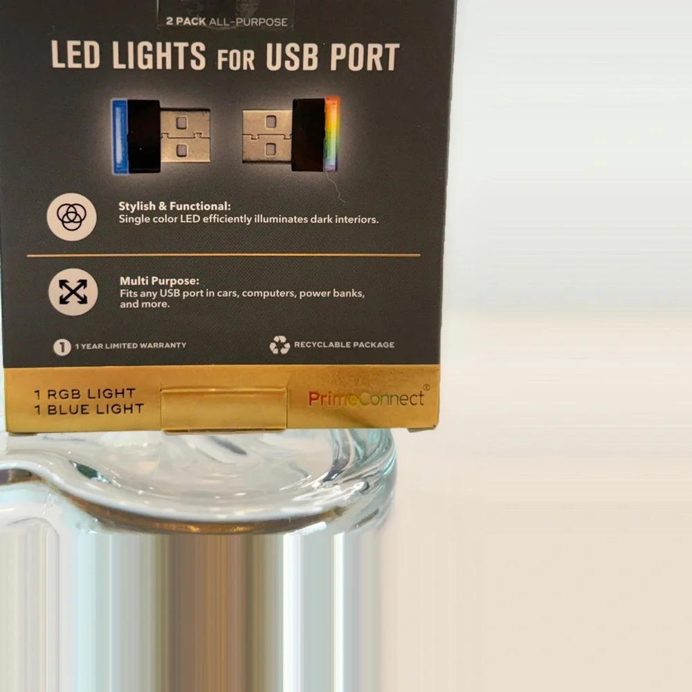 🆕 PrimeConnect 2-Pack USB LED Lights 💚 RGB + Blue Light – Car, PC, Power Bank
